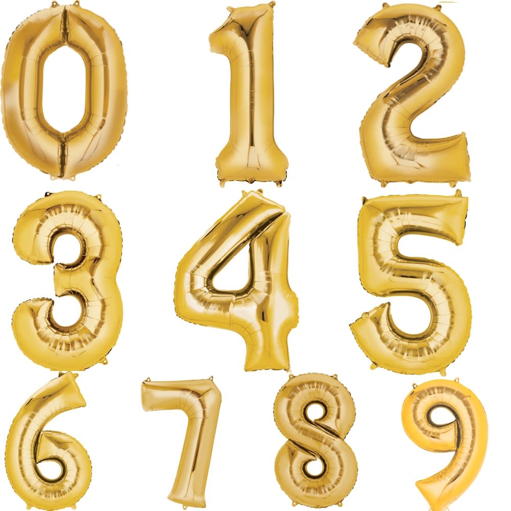 34" Gold Numbers 0 thru 9 Balloon Can be Added to Any Balloon Bouquet