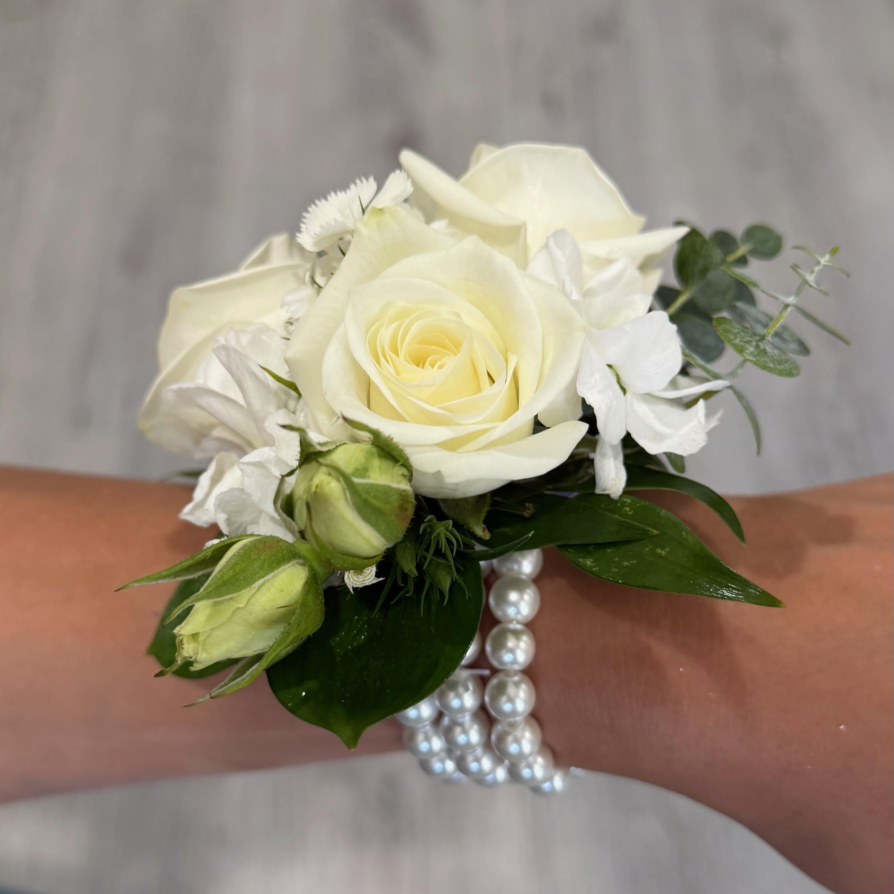 simple and sweet bridal wrist corsage