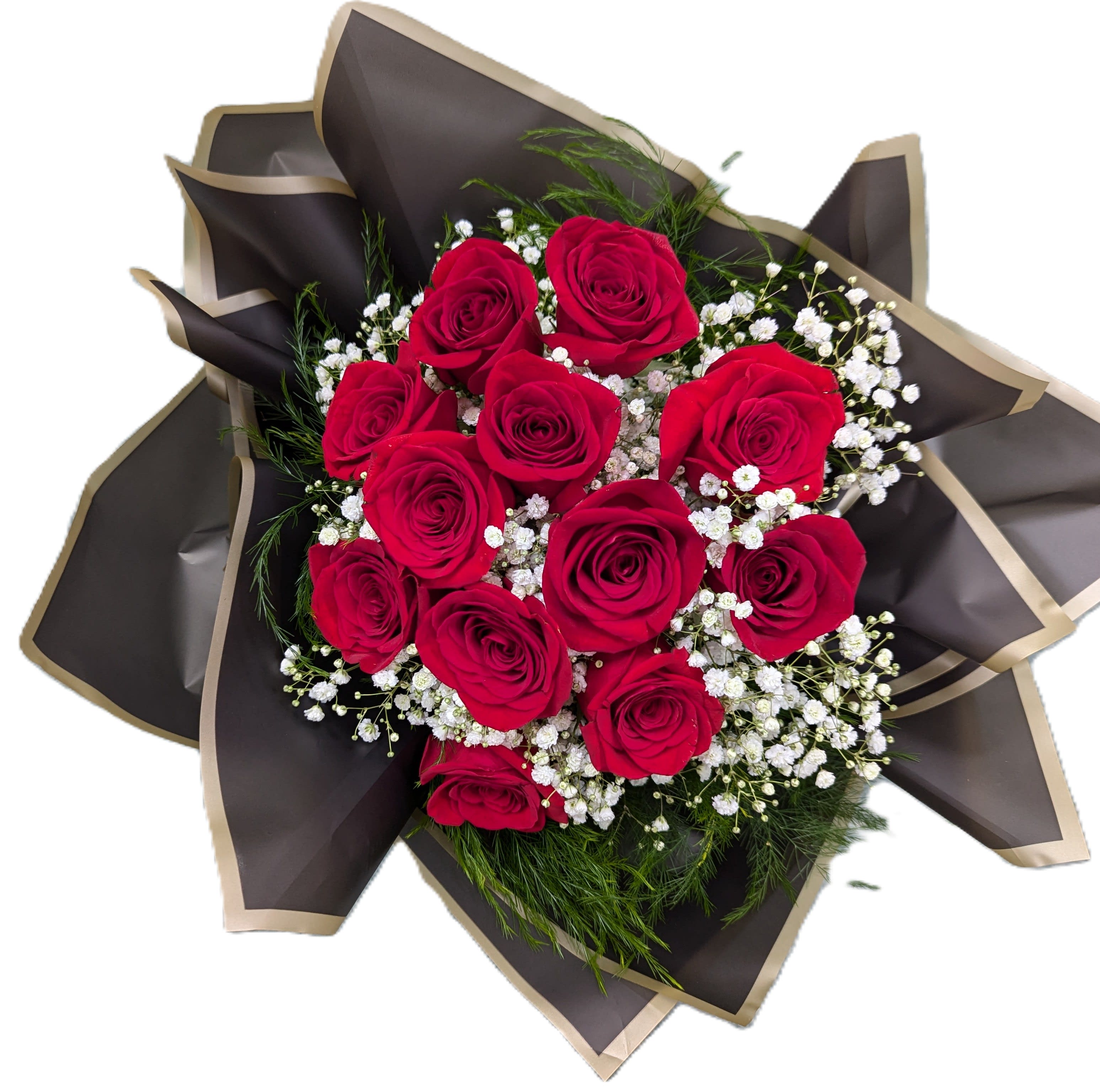 12 Rose Wrapped Bouquet w/ Baby's Breath Flower Bouquet