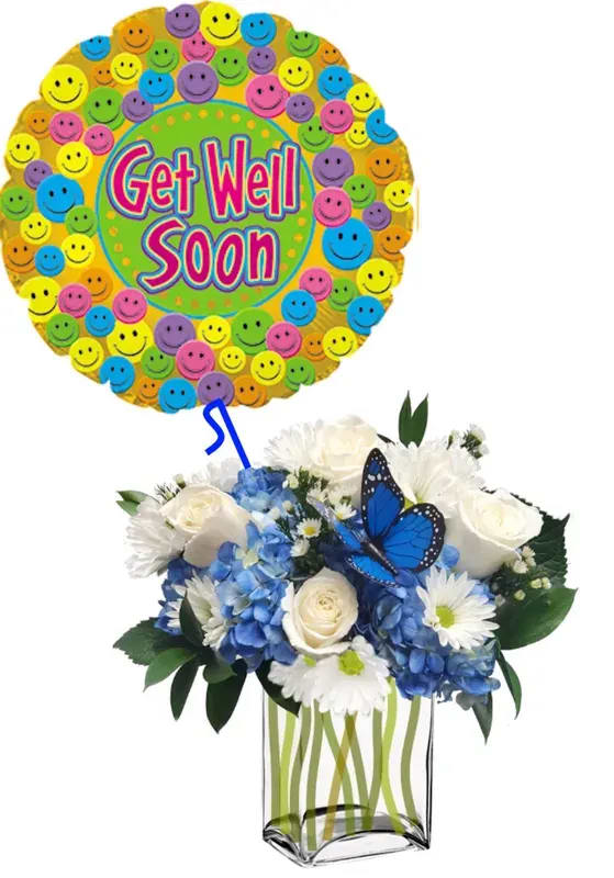 Blue Moon with Get Well Balloon (style may vary)