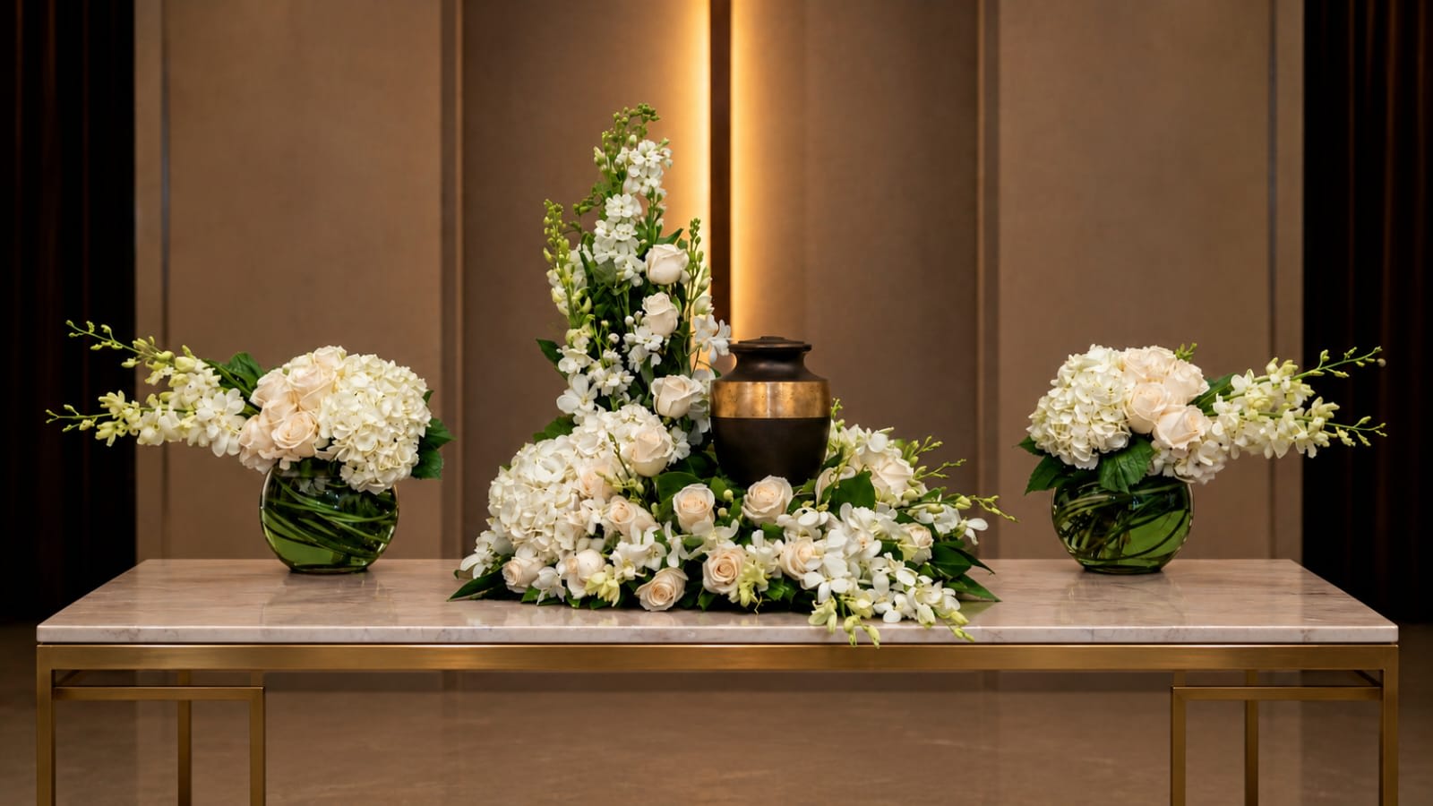 SAU-3 Set de urna de rosas, hortensias y orquídeas