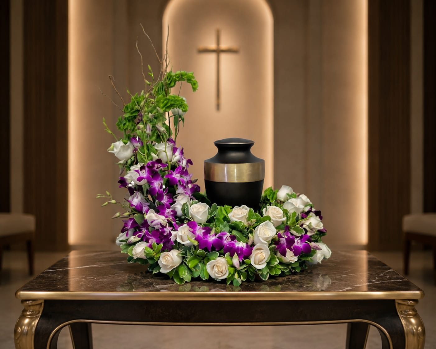 AU-13 Arreglo para urna de rosas, orquídeas