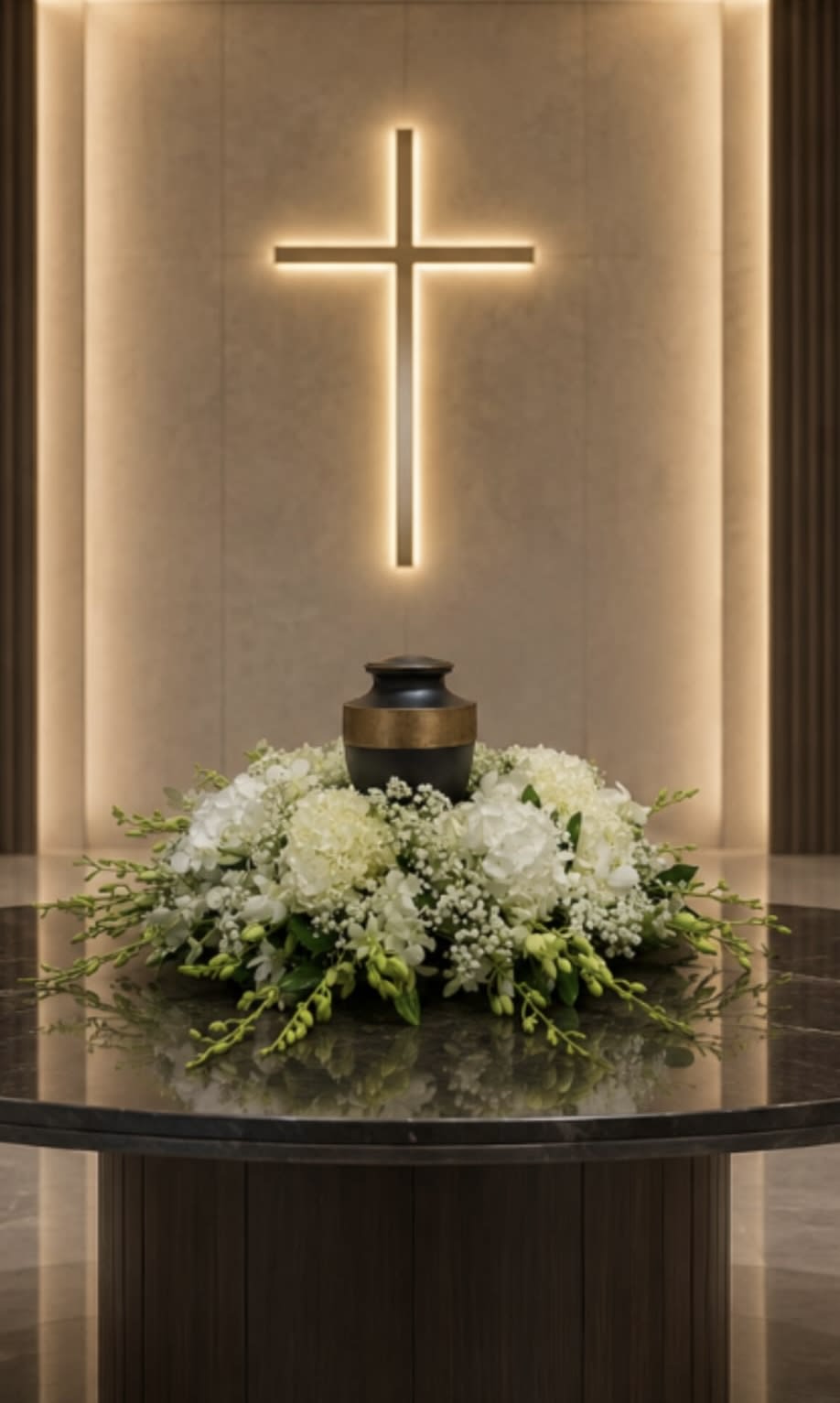AU-6 Arreglo para urna de hortensias y orquídeas