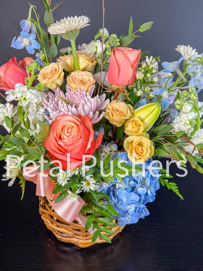 Pastel Garden Basket Flower Bouquet