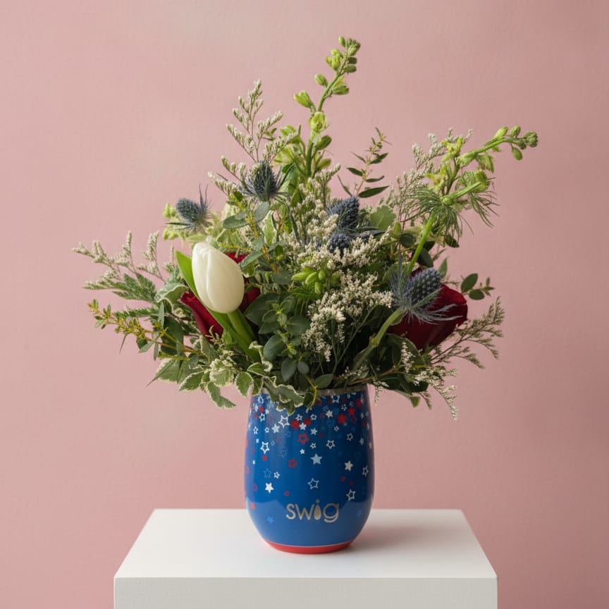 Red, White, and Bloom Flower Bouquet