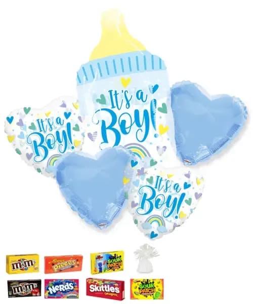 Baby Boy Bottle Balloon Bouquet with Candy – Colorado Springs Delivery Flower Bouquet