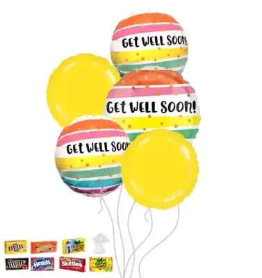 Get Well Soon Stripes Balloon Bouquet Flower Bouquet