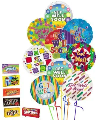 Nine Get Well Soon Balloons Flower Bouquet