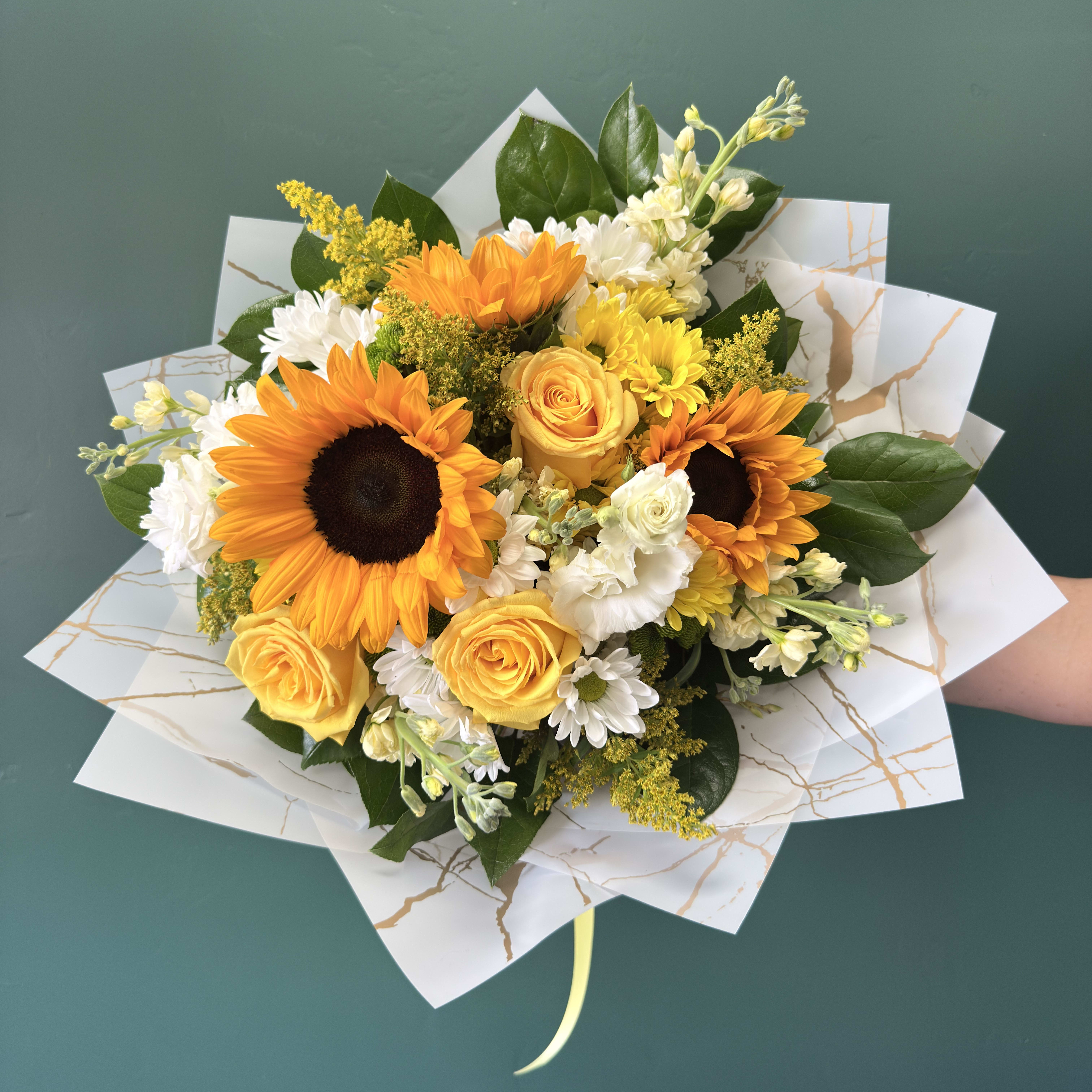 Sunshine Sorbet Wrapped By Elite Flower Bouquet
