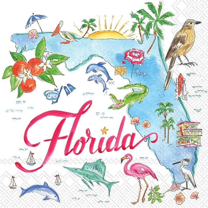 Florida Cocktail Napkins - Rosanne Beck State Collection Flower Bouquet