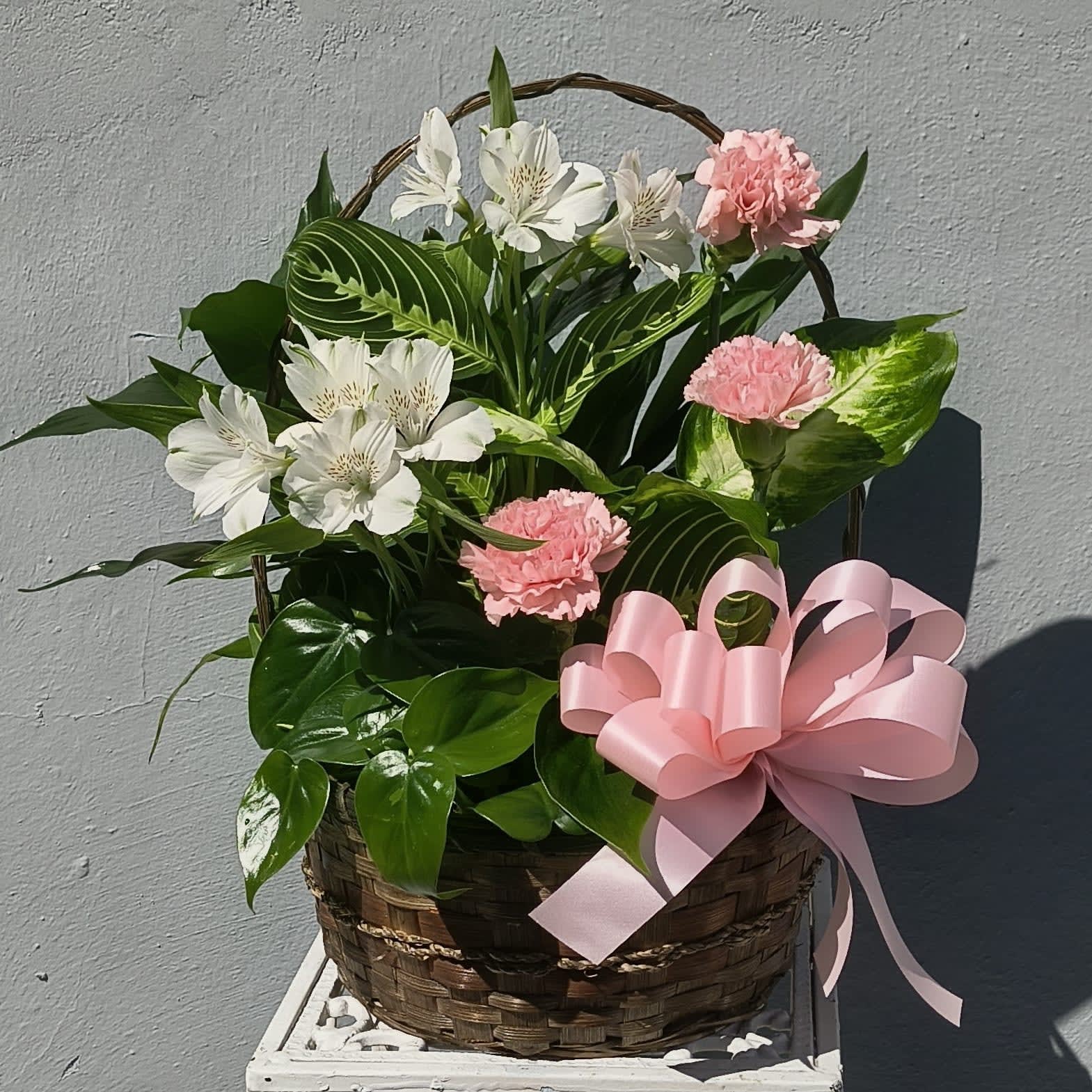 Pink and White Dish Garden Basket