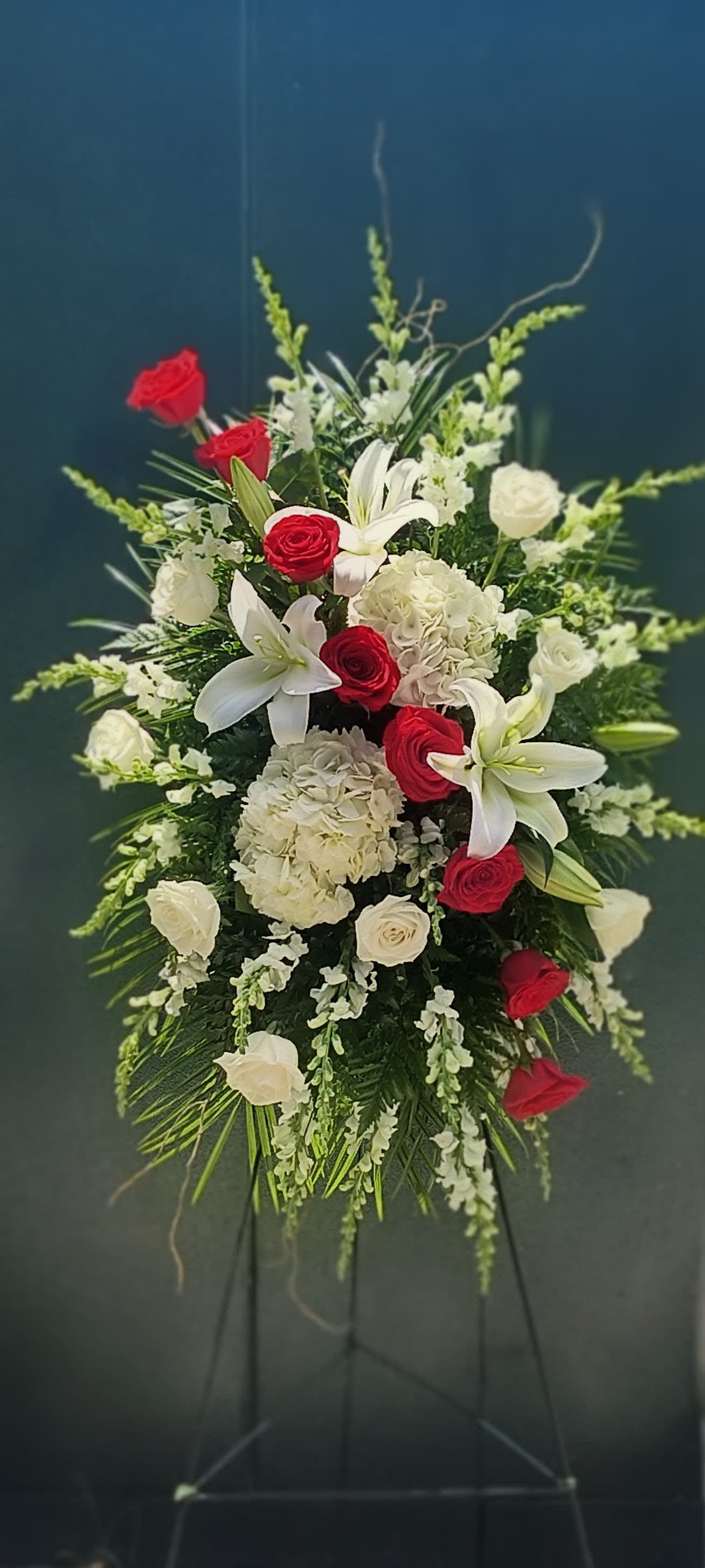 Red And White Heartfelt Standing Spray