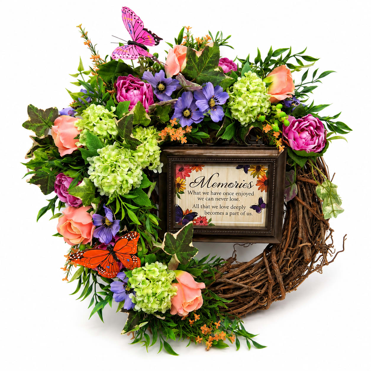 Silk Memorial Wreath W/ Music Box Keepsake Flower Bouquet