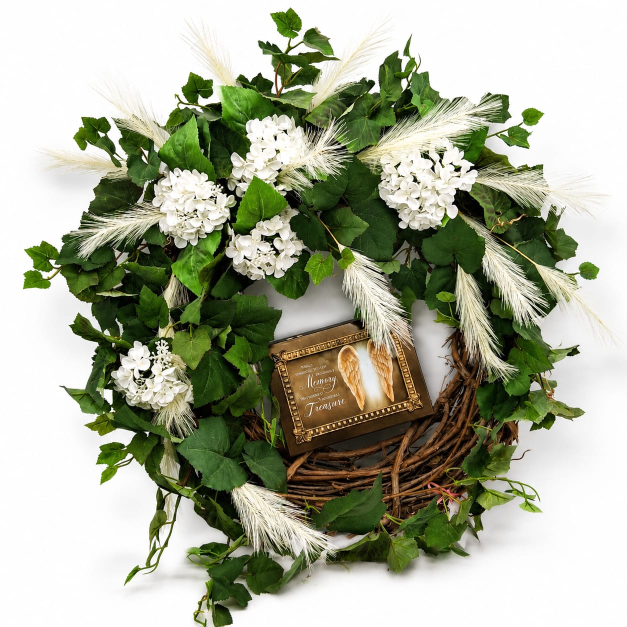 Silk Memorial Wreath w/ Music Box Keepsake Flower Bouquet