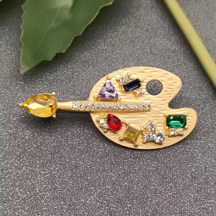 Inlaid Glass & Rhinestone Palette Brooch Flower Bouquet