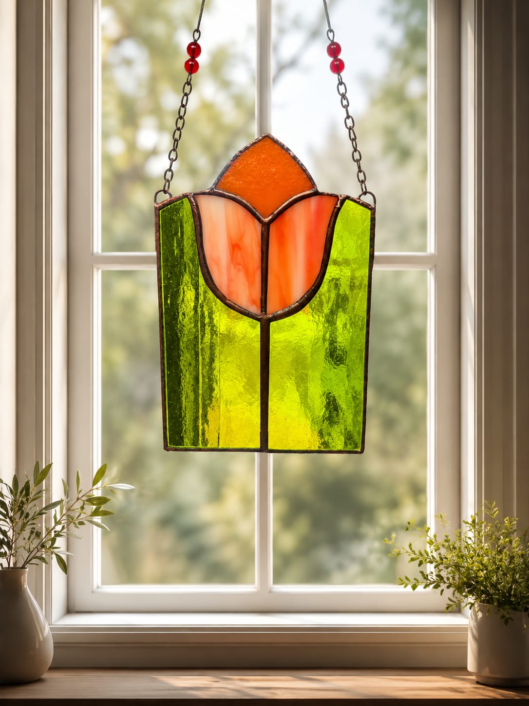 Orange Tulip Stain Glass Flower Bouquet