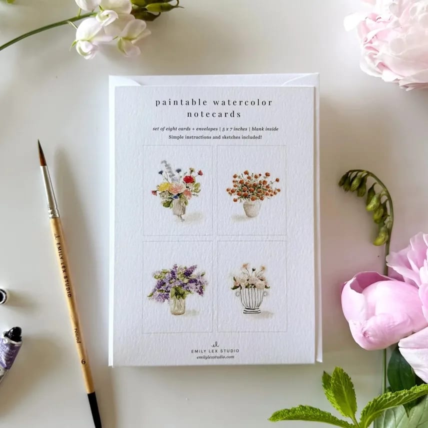 Paintable Watercolor Notecards Bouquet