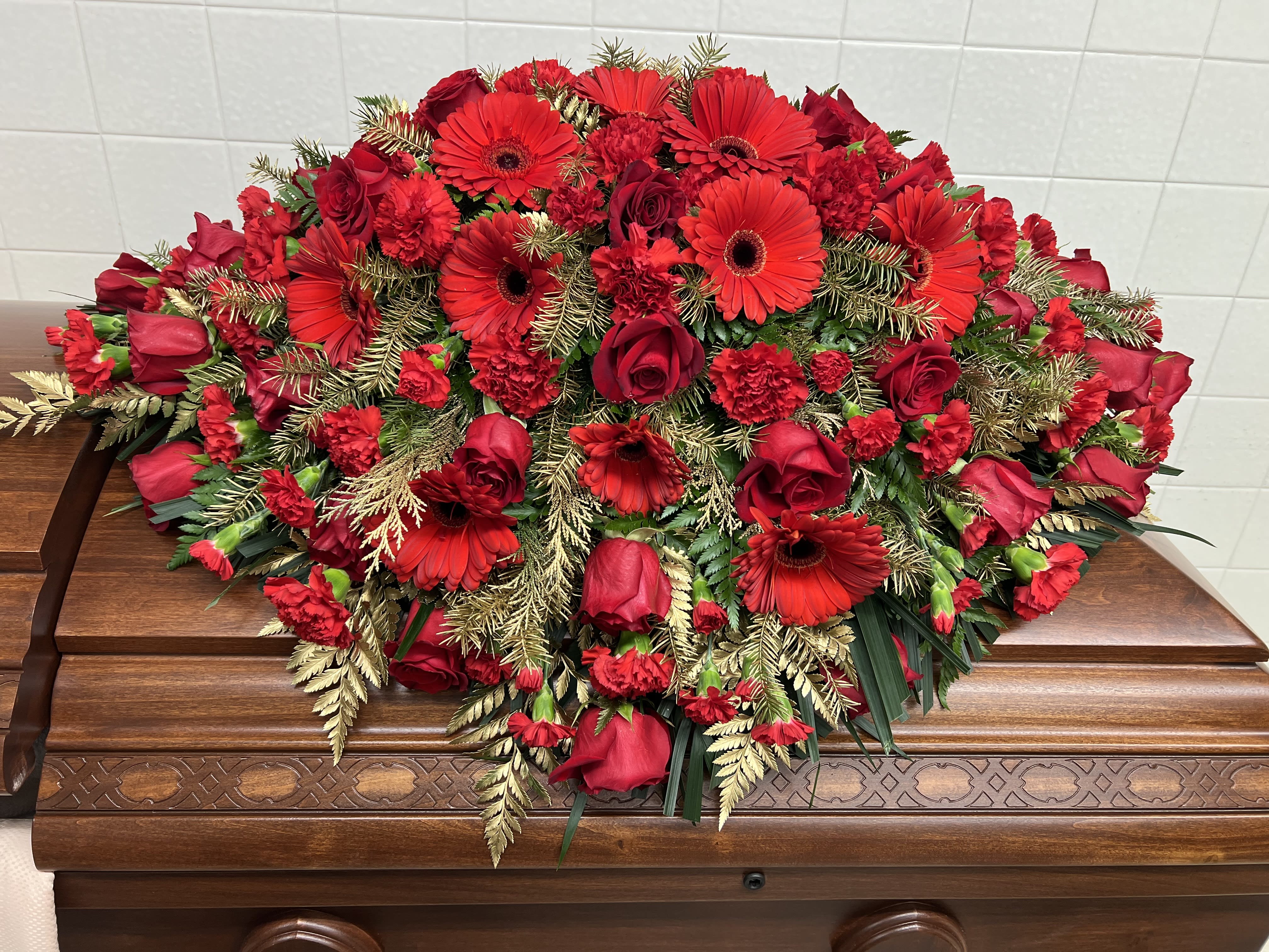 Crimson Remembrance Casket Spray