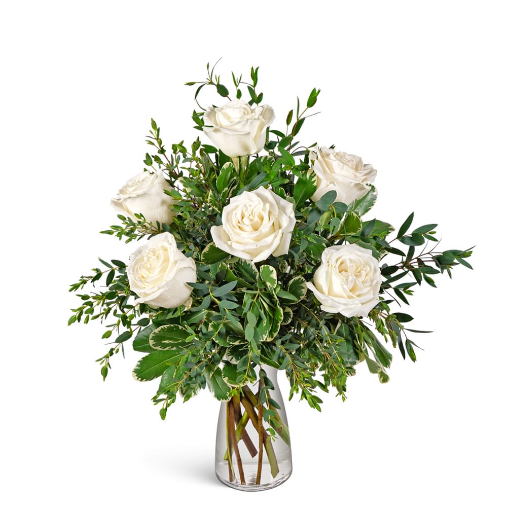 Half Dozen White Roses Flower Bouquet