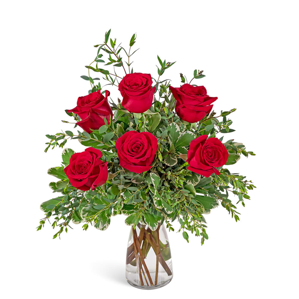 Half Dozen Red Roses Flower Bouquet