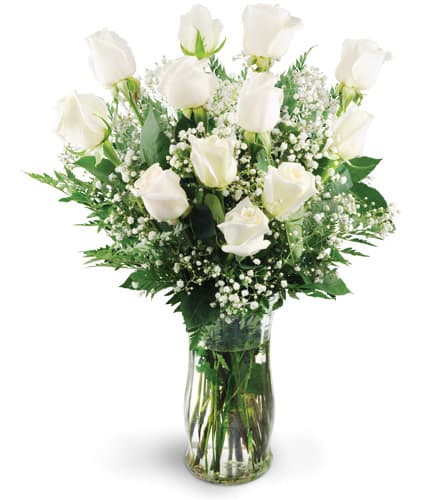 Dozen White Roses Flower Bouquet