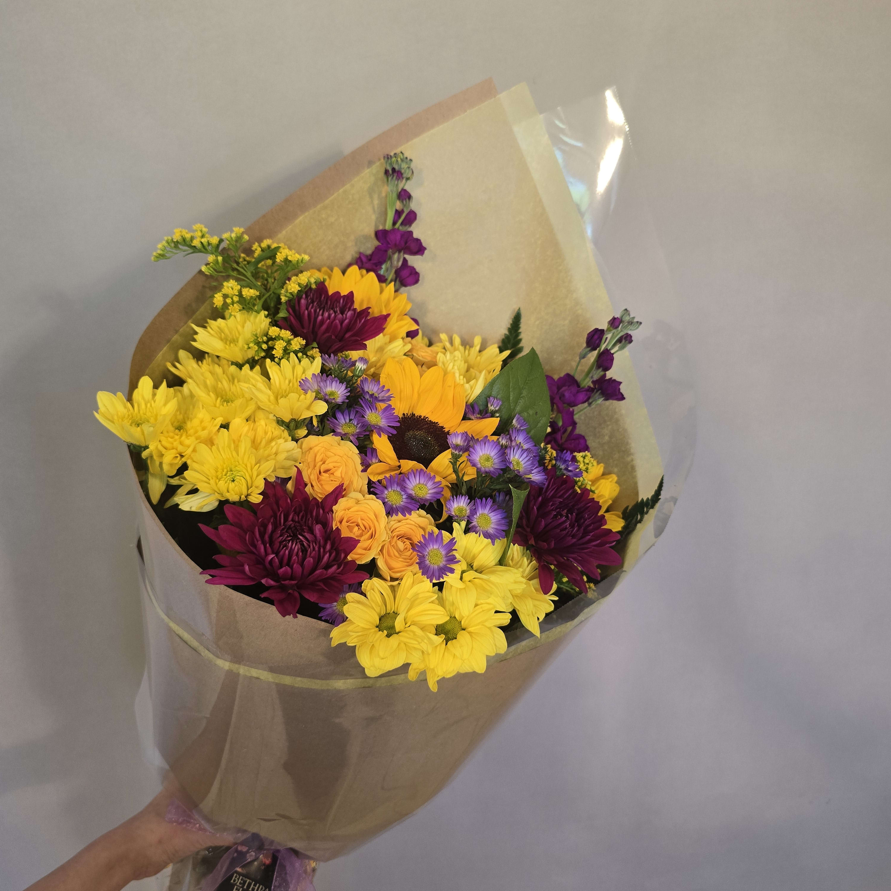 ROYAL AND GOLD WRAPPED BOUQUET