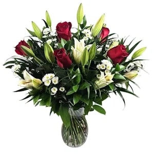 Red Roses and White Lilies Flower Bouquet