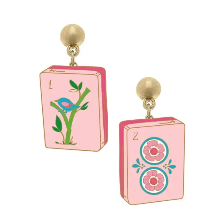 Mahjong Title Enamel Earrings