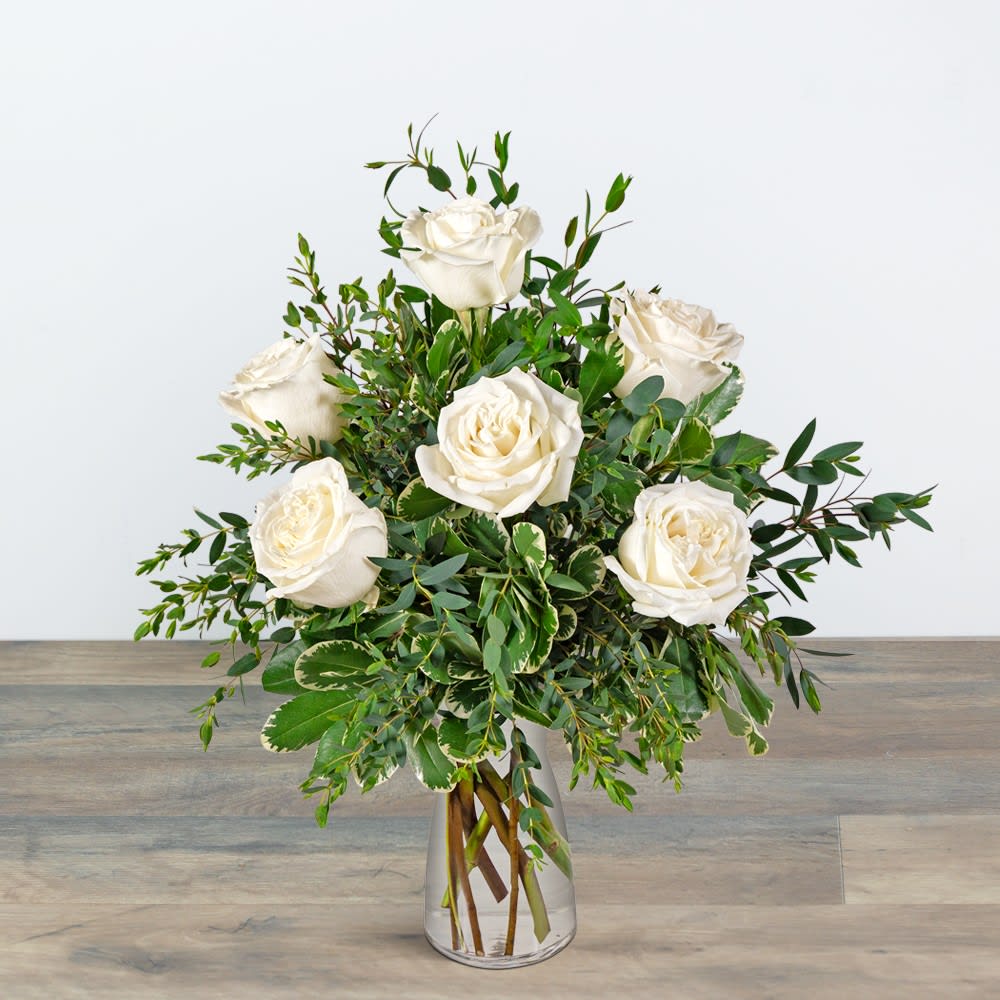 Half Dozen White Roses Flower Bouquet