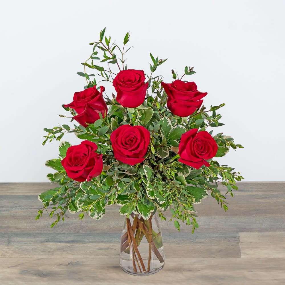 Half Dozen Red Roses Flower Bouquet