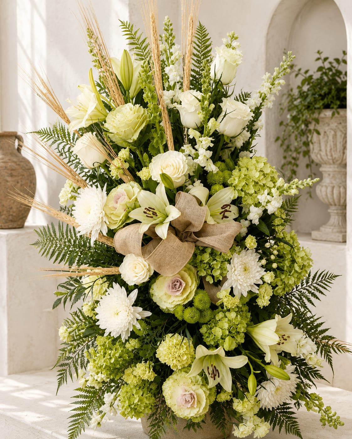 Green & White Easel Spray Flower Bouquet