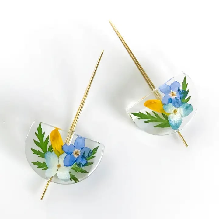 Botanical Mixed Flower Half Moon Earrings