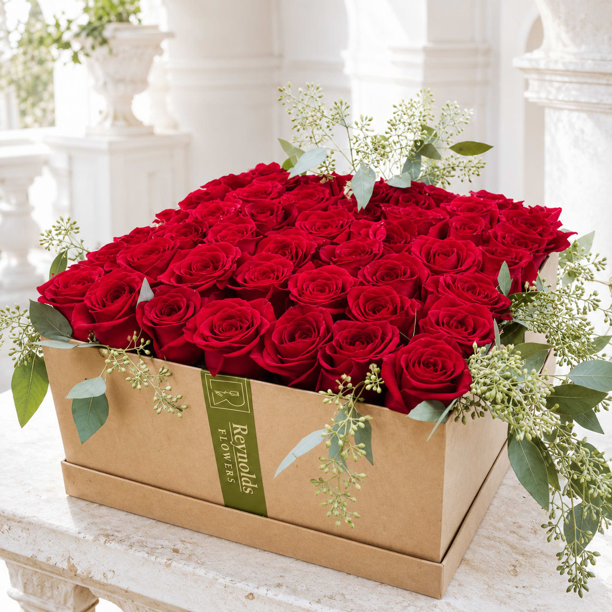 Luxury Rose Box - 50 Red Roses Gift Box Arrangement