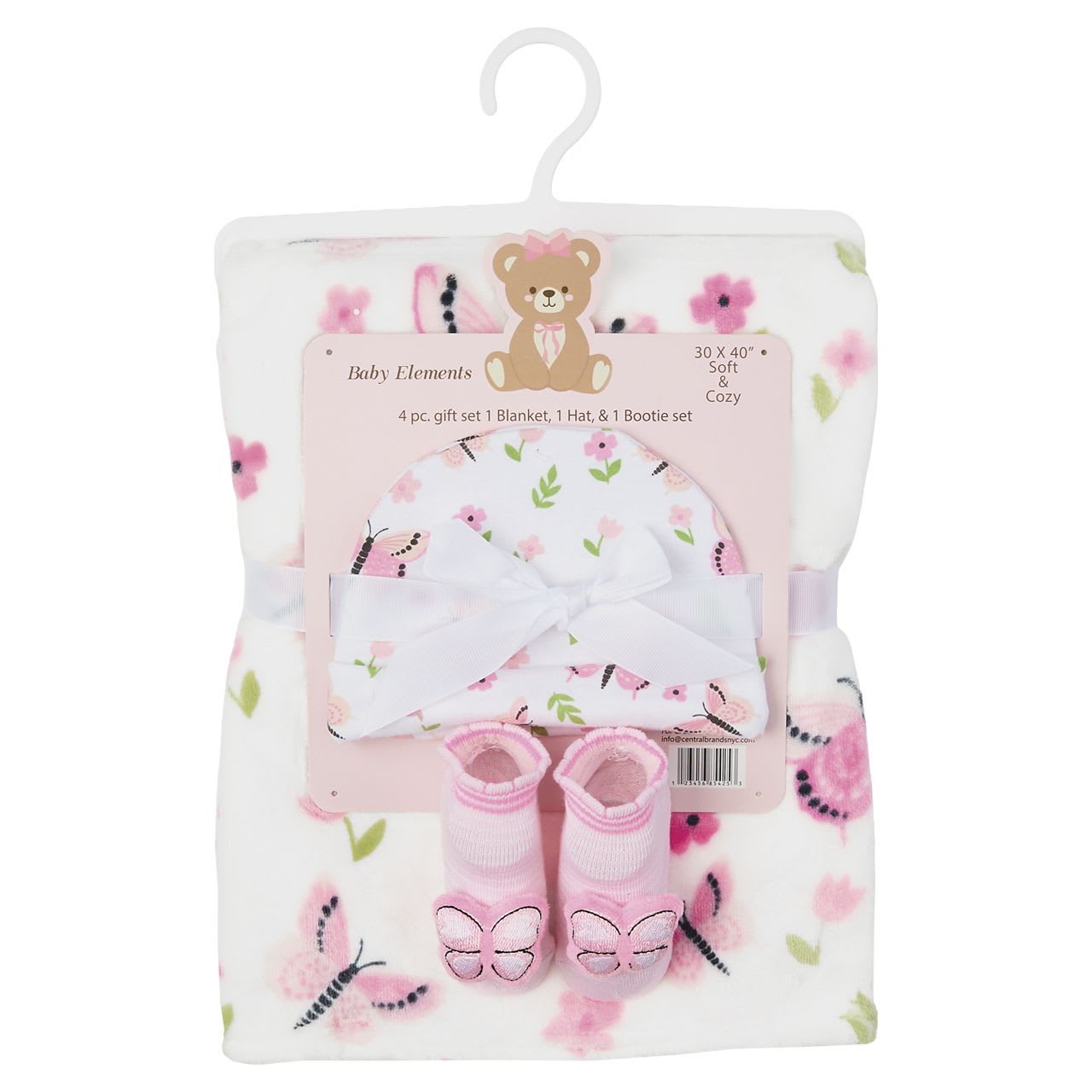 4-Piece Baby Blanket Gift Set with Hat & Booties - Butterfly
