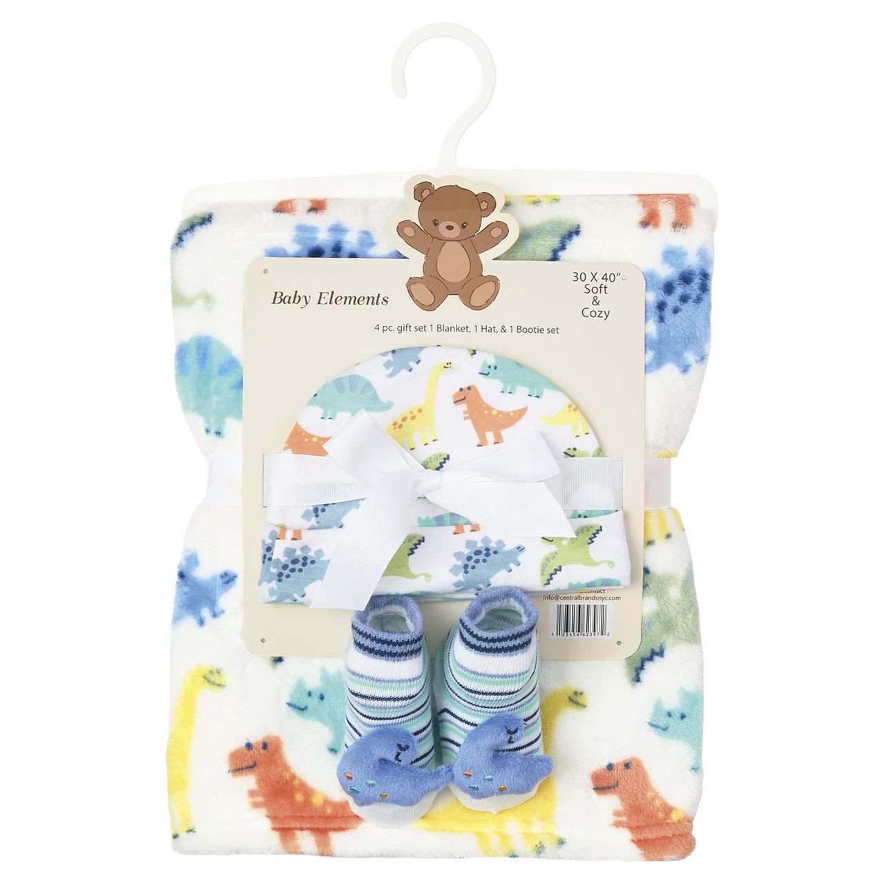 4-Piece Baby Blanket Gift Set with Hat & Booties - Dinosaur Flower Bouquet