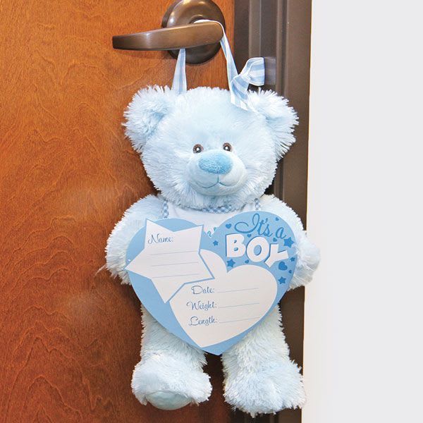 Baby Boy Announcement Bear with Board and Markers Flower Bouquet