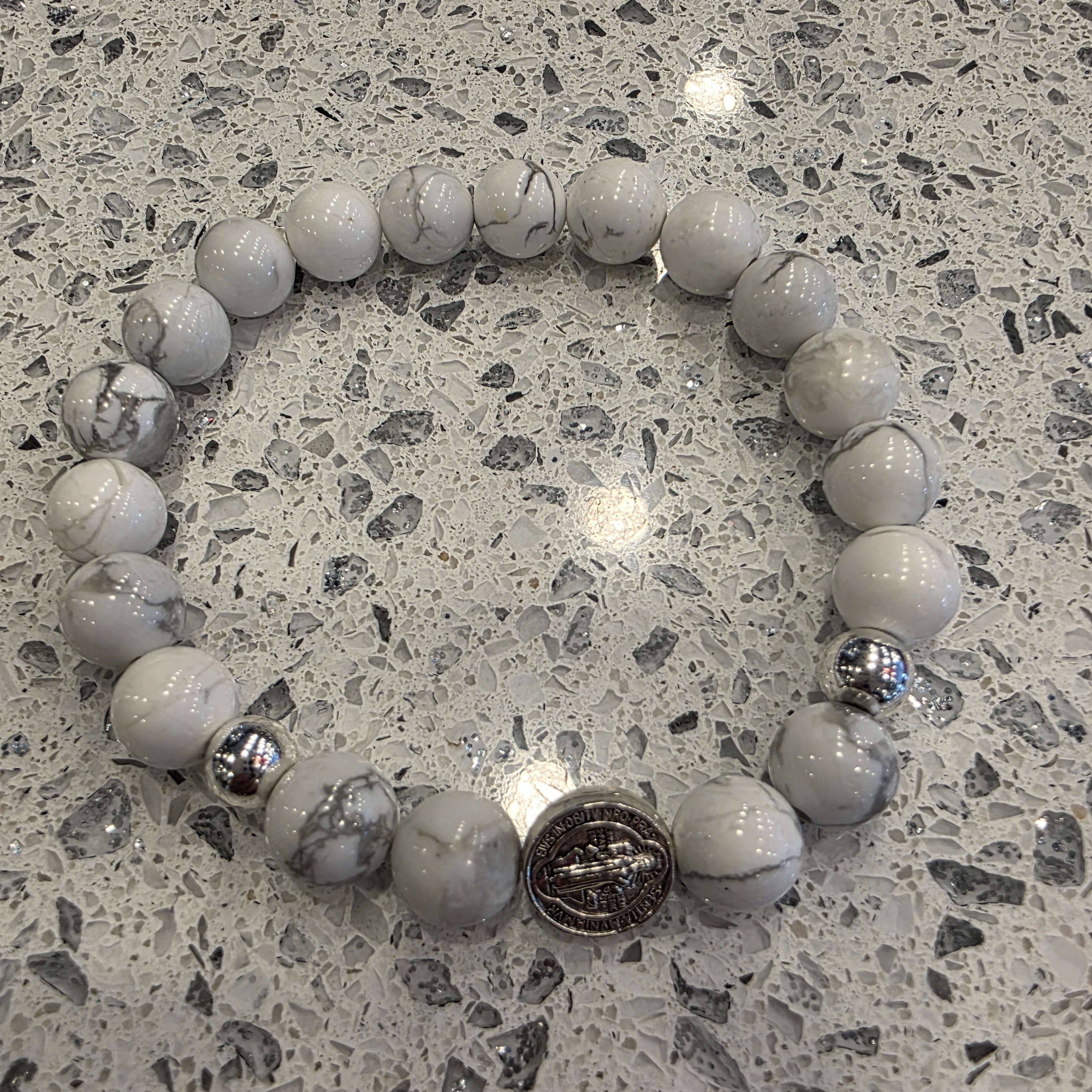 Howlite Bracelet With St Benedict Medal