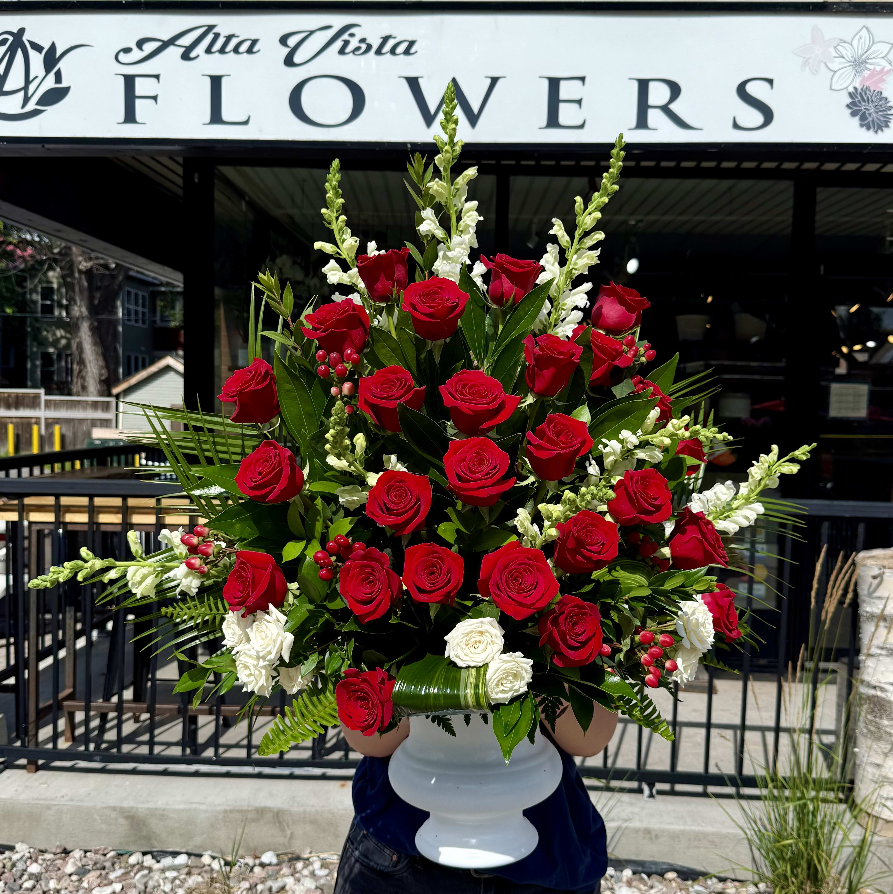 Crimson Grace Funeral Urn Flower Bouquet