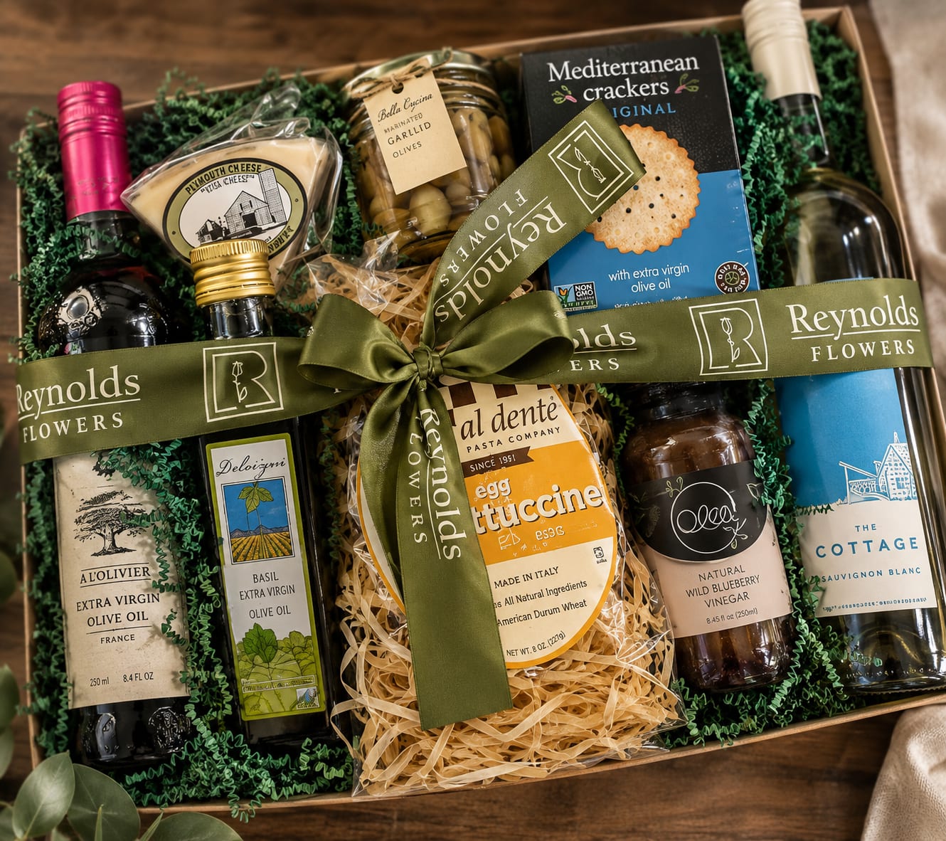 White Wine Mediterranean Basket Flower Bouquet