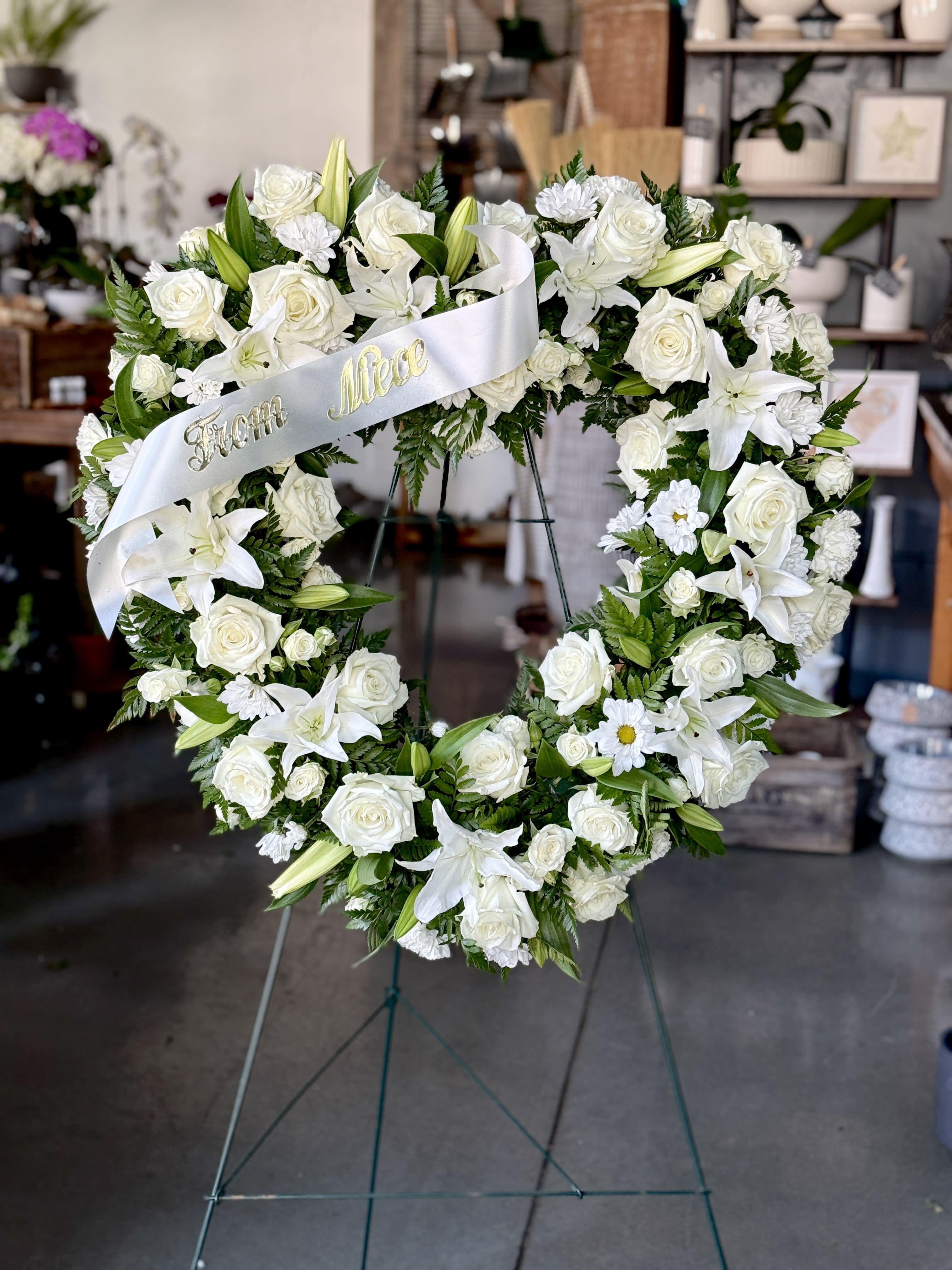 Always Remember Floral Heart Tribute - White