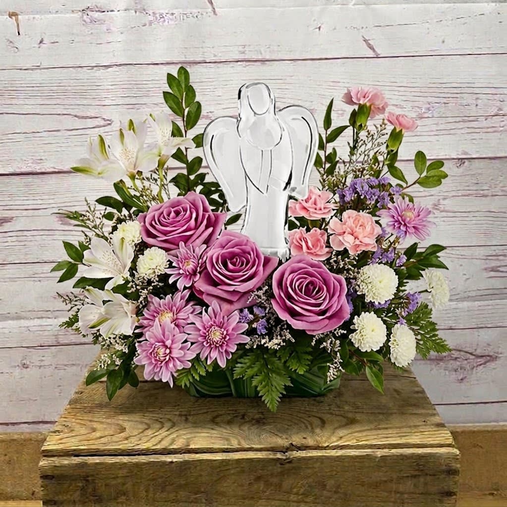 Floral Arrangement With Glass Angel Flower Bouquet