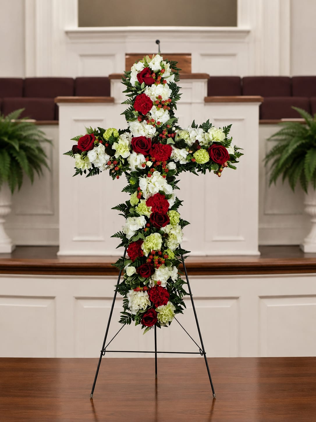 Crimson Farewell Cross Standing Spray