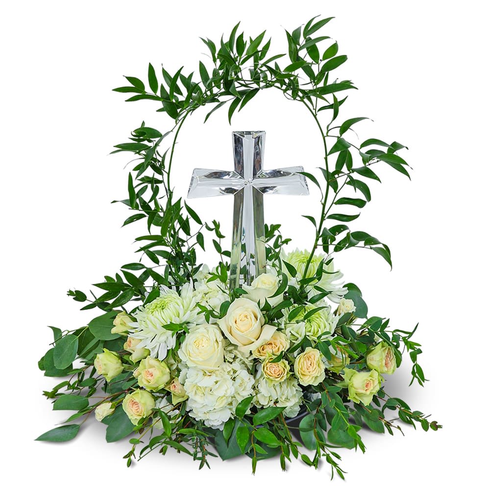 Shelter My Love with Crystal Cross Keepsake Flower Bouquet