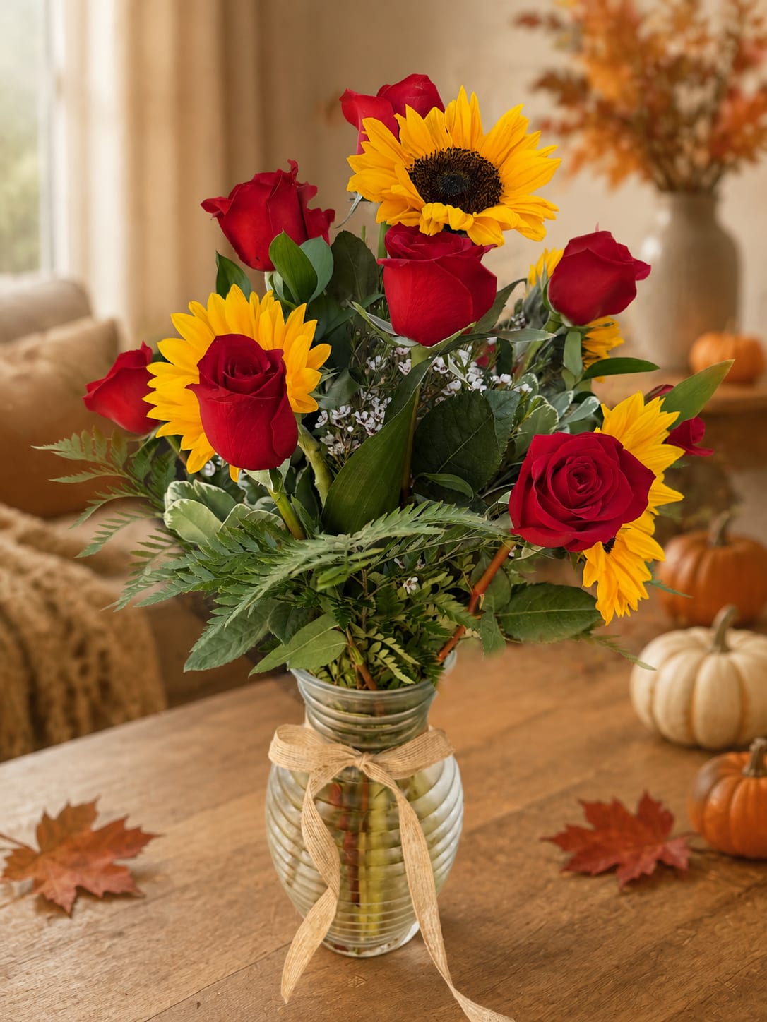 Fall Rose & Sunflower Celebration Flower Bouquet