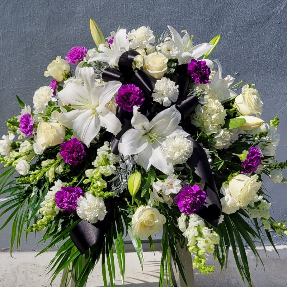 Purple And White Casket Spray