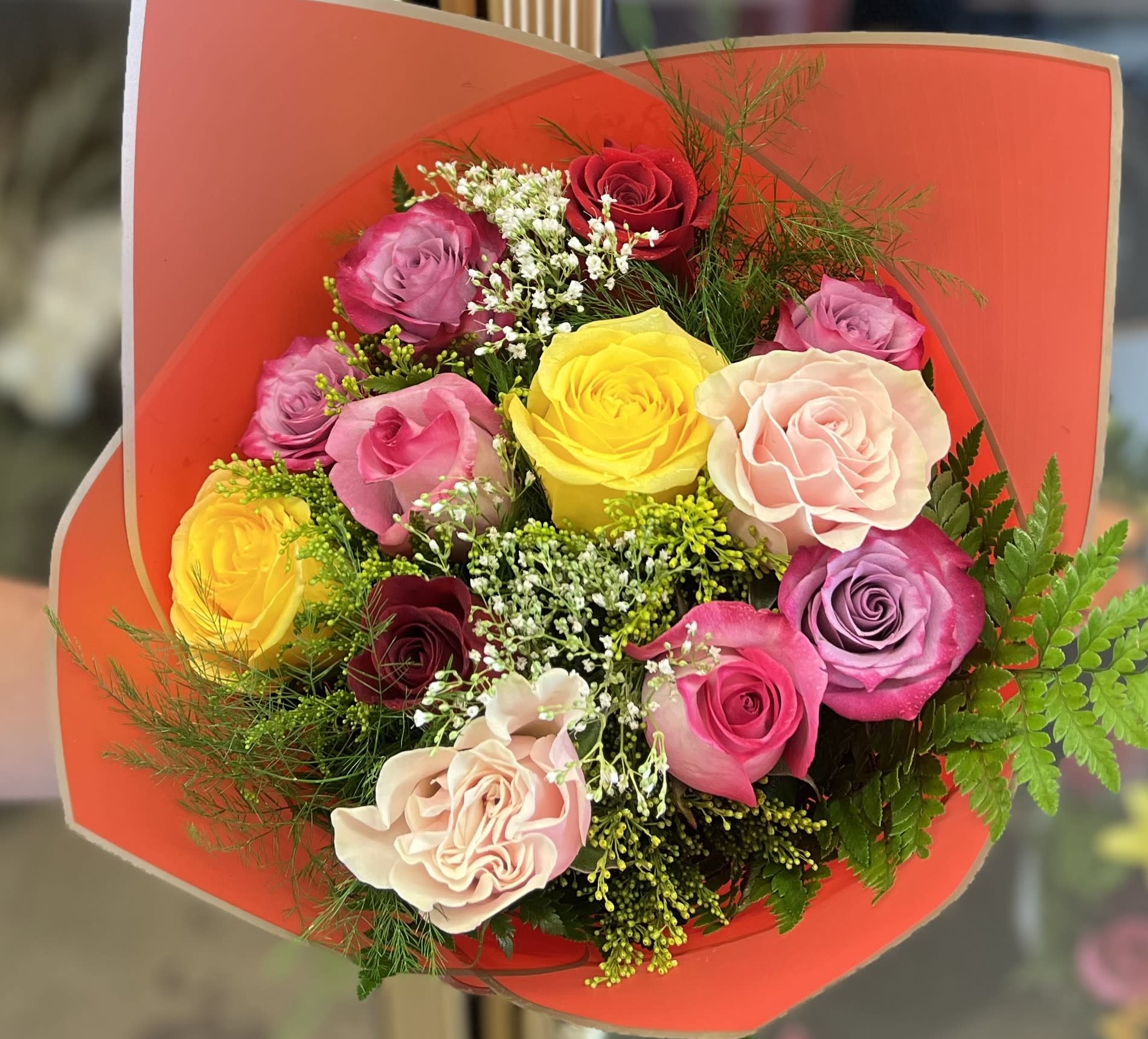 12 Colorful Roses Flower Bouquet