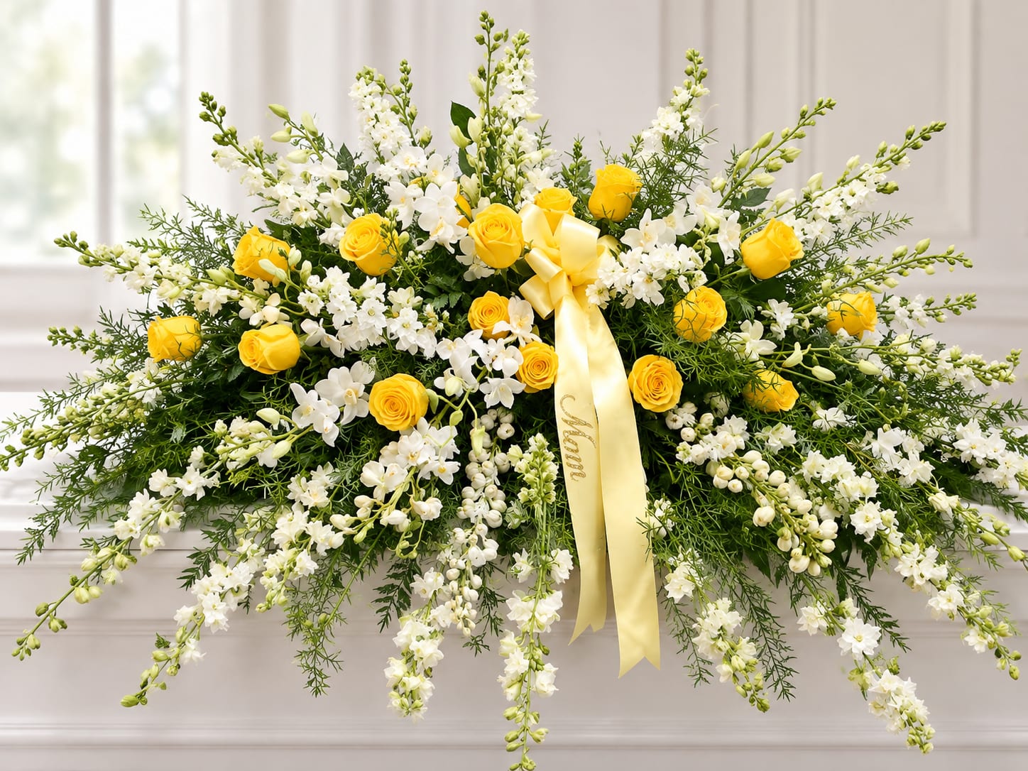 ORCHID & ROSE Casket Cover (Yellow + White)