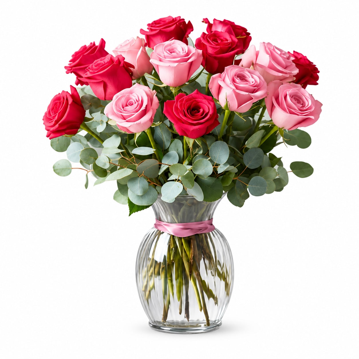 Classic Roses in Vase Flower Bouquet