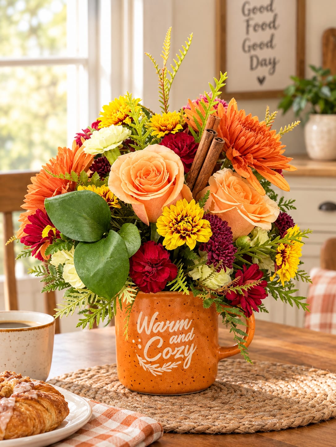 Warm and Cozy Autumn Mug of Flowers