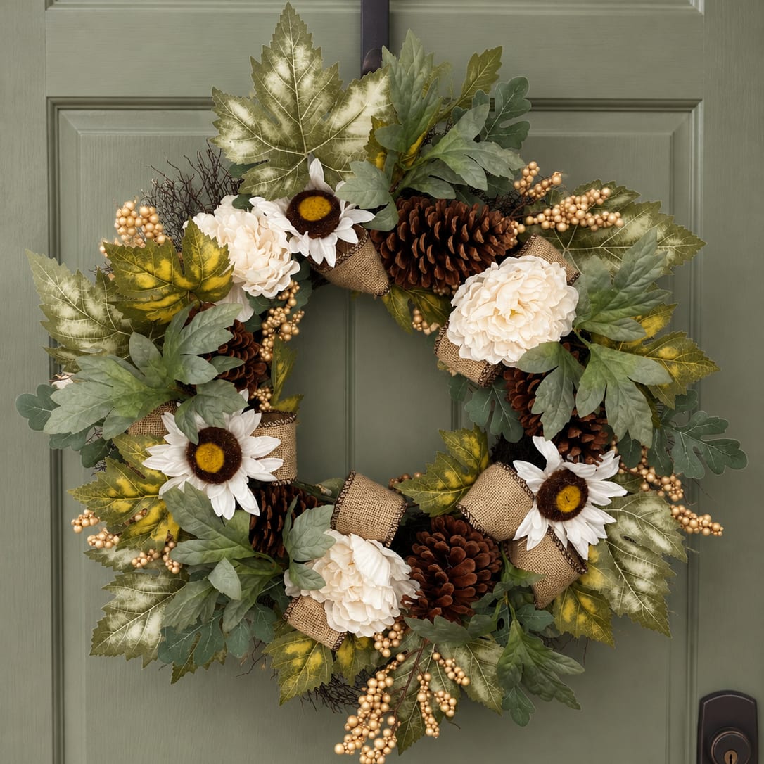 Autumn in Ivory Aritifial Woodland Wreath
